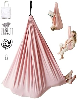 Marlowe & Co Sensory Swing for Kids Indoor Outdoor, Therapy Pod Cocoon Swing for Autism ADHD SPD, Double Layer Cotton Hammock Swing, Holds 200 lbs, 360° Swivel Hardware Included, Vintage Rose