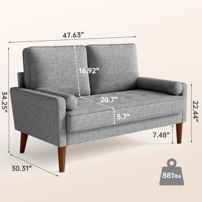 Vesgantti 48" Loveseat Sofa, Small Couch with Solid Wood Legs, Light Gray