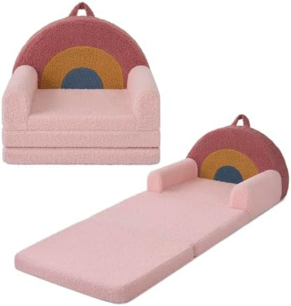 Blissful Diary Foldable Kids Couch, 2-in-1 Kids Sofa Chair, Blush Rainbow