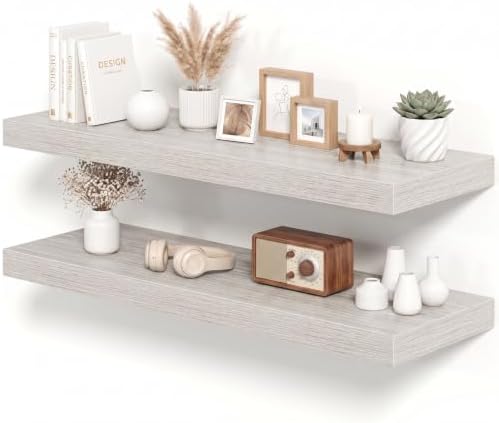 12 Inch Deep Floating Shelves Grey, 36 Inch Long, 2" Thick Floating Shelves for Wall, Hidden Bracket, Scratch-Resistant Wood Grain for Bedroom Bathroom Kitchen, Coffee Bar, Bookshelf