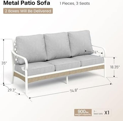 SUNSHINE VALLEY Metal Outdoor Patio Seating, High Back, White/Light Grey