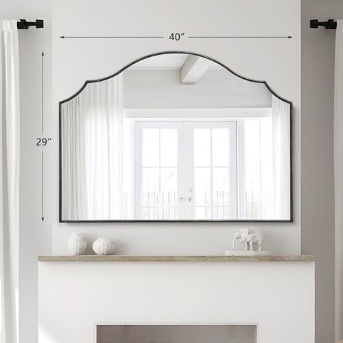 Black Scalloped Wall Mirror: 40"x29" Large Wooden Bathroom Mirror