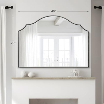 Black Scalloped Wall Mirror: 40"x29" Large Wooden Bathroom Mirror