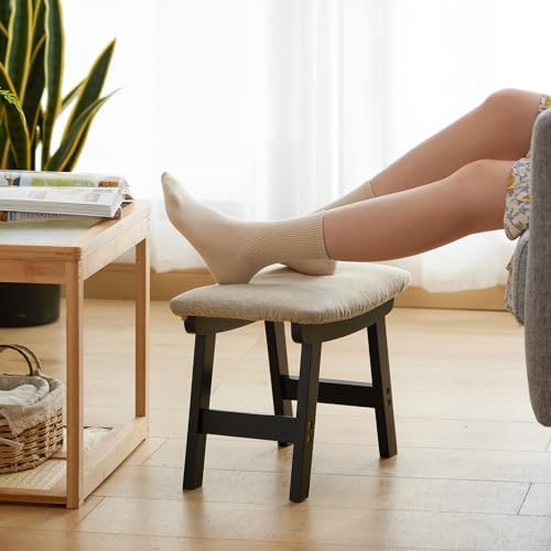 Foot Stool Ottoman Foot Rest Under Desk,Small Stool for Living Room, Bedroom and Kitchen (Black Legs - Beige Stool Surface)
