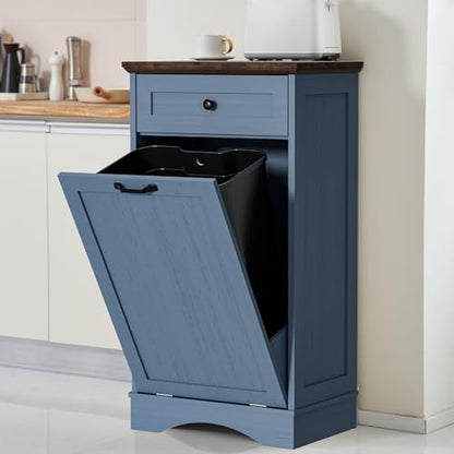 13 Gallons Tilt Out Trash Can Cabinet Freestanding Blue
