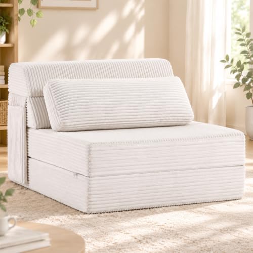 Folding Sofa, Convertible Chair, Comfy Floor Couch Lounge Sofa for Adults Portable Fold Out Chair for Living Room, Beige