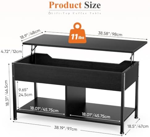 DUMOS Coffee Table, Wood Lift Top Coffee Table for Living Room Home