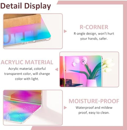 8 Inch Iridescent Shelf for Wall, Acrylic Small Floating Shelf, Home Wall Shelf Organizer for Room Storage, Room Décor, Space Saving, 4'' Depth, 2 Pack