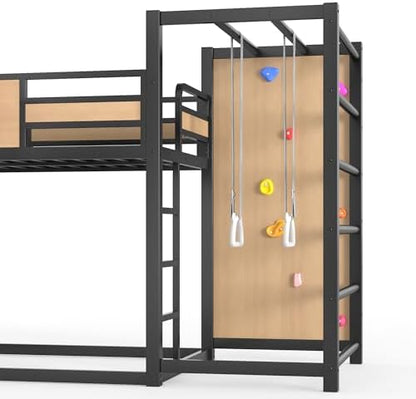 Twin Over Twin Metal Bunk Bed with Slide and Storage for Kids, Yellow