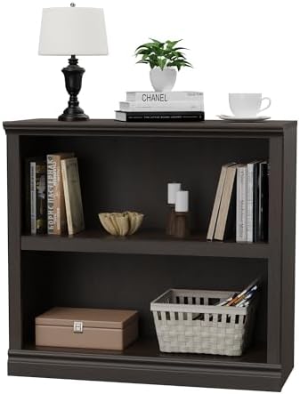 blini 2-Shelf Bookcase Wooden Bookshelves 33in Wide Floor Standing Display Storage Shelves Oak Bookcase for Home Office, Living Room, Bed Room