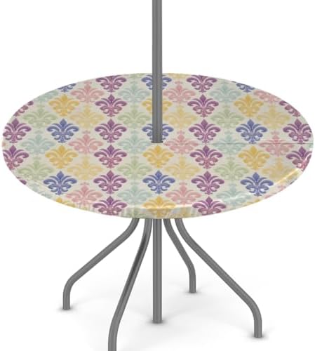 Iris Outdoor Round Fitted Tablecloth with Umbrella Hole Zipper 45-56