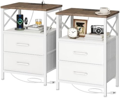 Huuger Nightstand Set of 2 with Charging Station, USB-C Port, End Tables