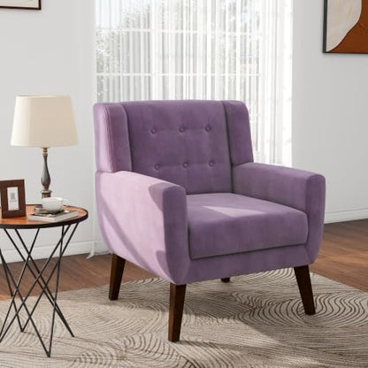 Pia Ricco Mid Century Modern Button Tufted Purple Velvet Set of 2 Accent Armchair for Living Room