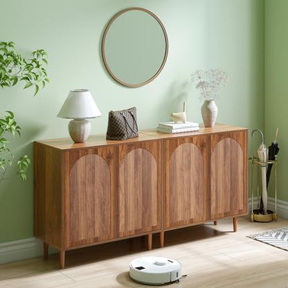 31.5” Walnut Sideboard Buffet Cabinet with Storage Set of 3