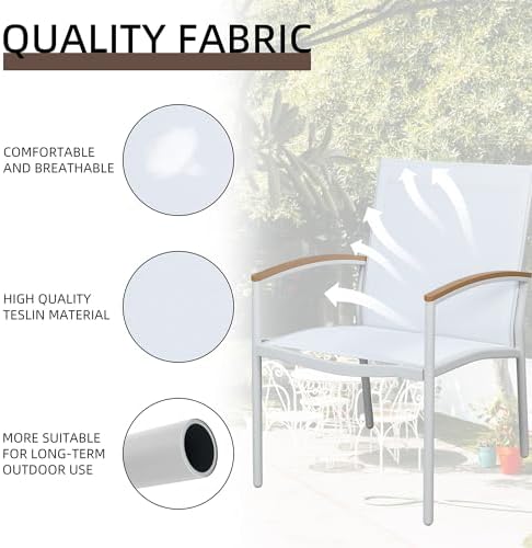 Shintenchi 3 Pieces Patio Bistro Sets, Outdoor Textilene Fabric Conversation Bistro Set, Textilene Fabric Front Porch Chairs Small Patio Furniture Set with Table for Lawn,Garden,Balcony (White)