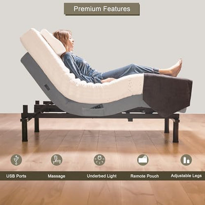 Irvine Home Collection Full Adjustable Bed Base with 8 Inch Gel Memory Foam Sleep System - Dual Massage - USB Ports - Zero Gravity - Underbed Light - Wireless Remote - Zero Clearance