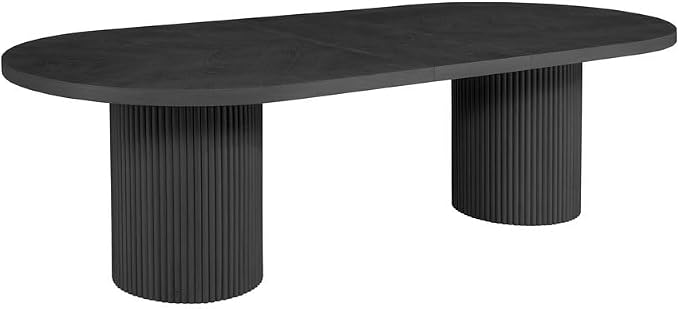 Dobby 90"-123" Extendable Oval Wooden Dining Table, Black | Mid Century Modern, Double Pedestal Base, For 6 People, Large