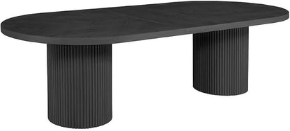 Dobby 90"-123" Extendable Oval Wooden Dining Table, Black | Mid Century Modern, Double Pedestal Base, For 6 People, Large