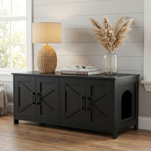 47.2”L Cat Litter Box Enclosure for 2 Cats, Black