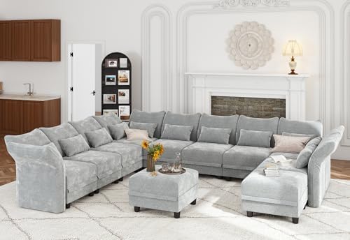 Chenille Modular Sectional Cloud Couch with Storage, Oversized 11-Seat