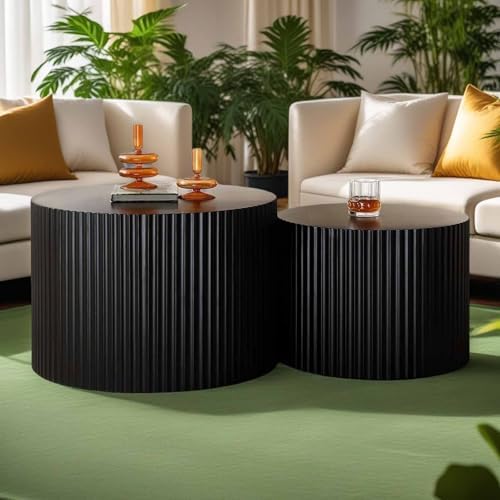 Modern Round Wooden Nesting Coffee Table Set of 2 (ESMALL)