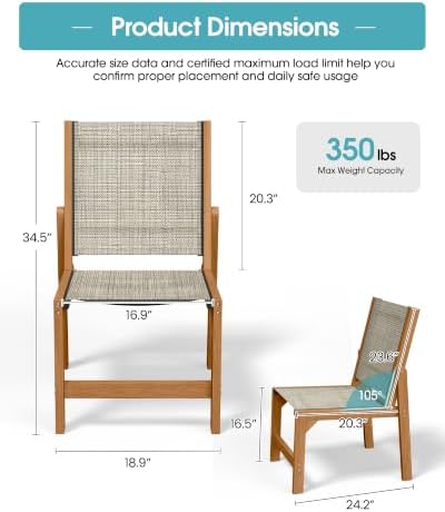 Ciokea HDPE Outdoor Dining Chair, Patio Stackable Porch Chairs, Teak