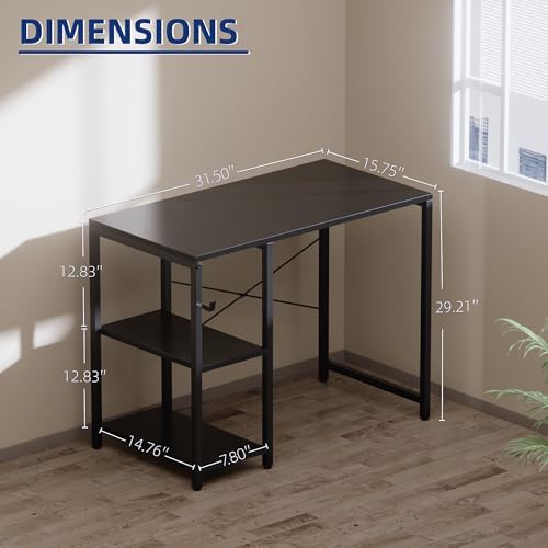 Pamray 32 Inch Small Computer Desk with Shelves for Bedroom Small Spaces