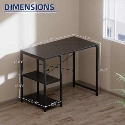 Pamray 32 Inch Small Computer Desk with Shelves for Bedroom Small Spaces