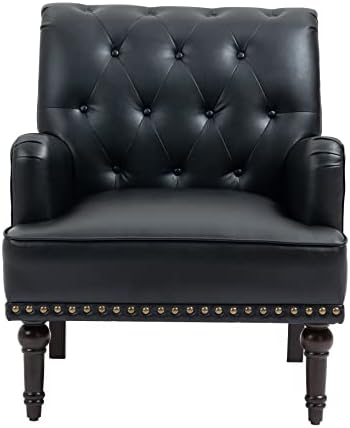 PU Leather Accent Chairs Set of 2, Modern Upholstered Armchair, Black