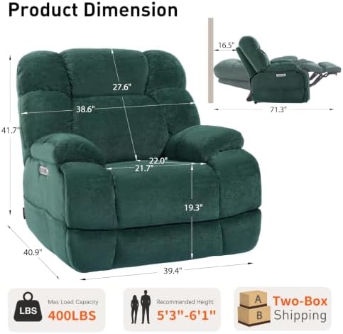 EONIX Dual Motor Zero Gravity Recliner with Heat & Massage, Forest Green