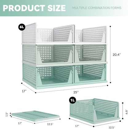 Green Boy Closet Organizers and Storage Stackable Plastic Drawer Basket for Clothing Stackable Storage Bins Shelf Storage Container for Rv Closet Wardrobe Bedroom Bathroom Playroom Man 6 Pack