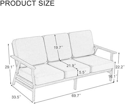 Pia Ricoo Outdoor Premium Teak Wood Couch with Armrests, All‑Weather Outdoor Furniture for Backyard, Deck, Lawn, Light Camel/Dark