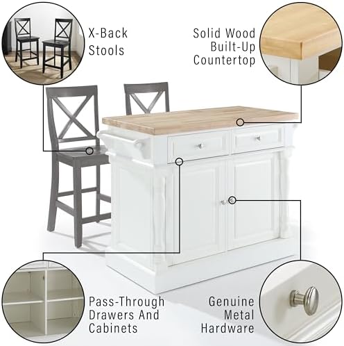 Crosley Furniture Oxford Kitchen Island Set, X-Back Stools