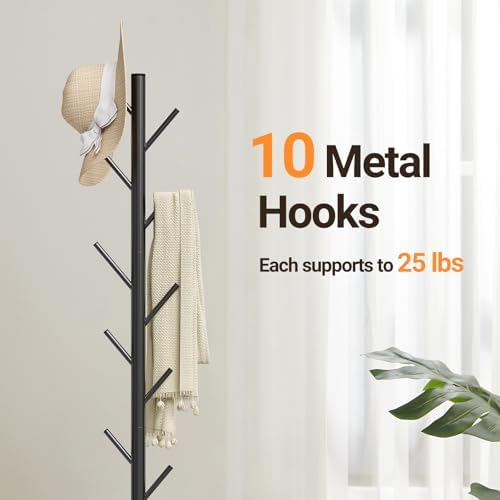 Coat Rack Freestanding, Metal Coat Rack with Natural Marble Base