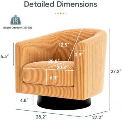 Swivel Accent Chairs Set of 2, 360° Bucket Chair, Modern Upholstered Barrel Armchair, Comfy Corduroy Single Sofa for Living Room Bedroom, Orange