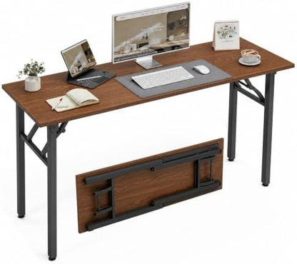 XBurmo Folding Desk Foldable Table, No Assembly 55.1" Foldable Desk Space-Saving Workstation for Small Space, Computer Table, Flat Storage for Home Office, Bedroom, Dorm, Study Room, Dark Walnut