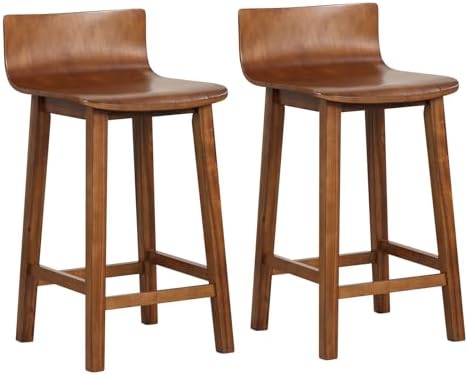 GIANTEX 24.5" Bar Stools Set of 2, Counter Height Bar Stools w/Low Back & Footrest, Farmhouse Wooden Bar Dining Chairs, Armless Wood Barstools for Kitchen Island, Pub, Kitchen, Cafe, Breakfast, Brown