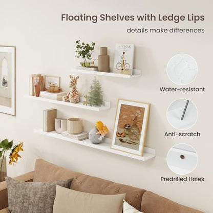 Picture Ledge Shelf, 16 Inch White Floating Shelves Set of 3