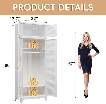 Steeloong 86"Armoire Wardrobe Close,Metal Wardrobe Cabinet with Hanging Rod