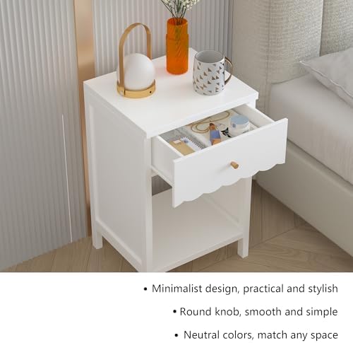 Night Stand White Nightstand with Drawer and Open Shelf