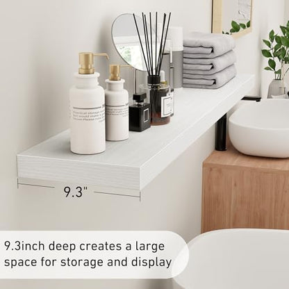 Floating Shelves - 9.3 Inch Deep Wall Shelf for Decor & Storage - Wall Mounted Display Shelving with Invisible Heavy-Duty Metal Bracket - 48" W x 9" D x 1.6" H - Set of 1 - Rustic White