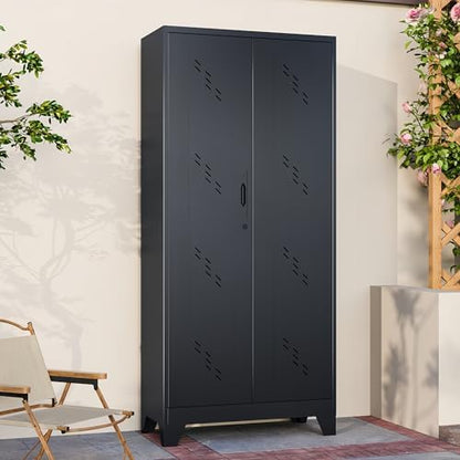 75" Metal Storage Cabinet with Lock, Heavy-Duty Steel Tool Cabinet
