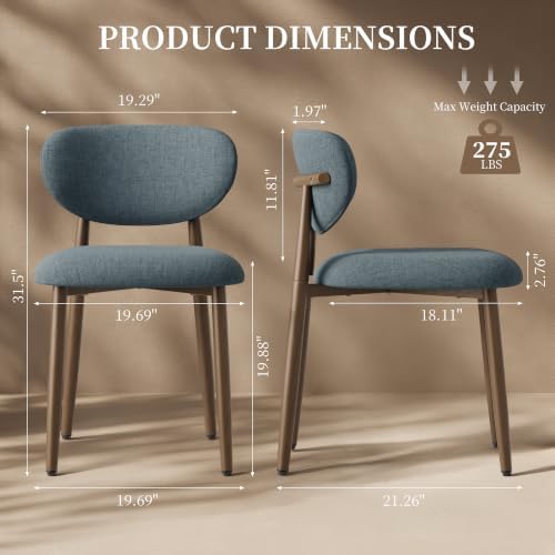 MALOL Upholstered Dining Chairs Set of 2 with Curved Back, Blue