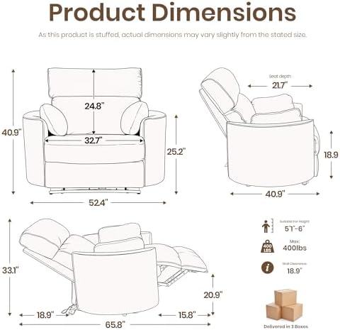 400-550 LBS Oversized Power Recliner, 32.7" Seat, Big & Tall, USB