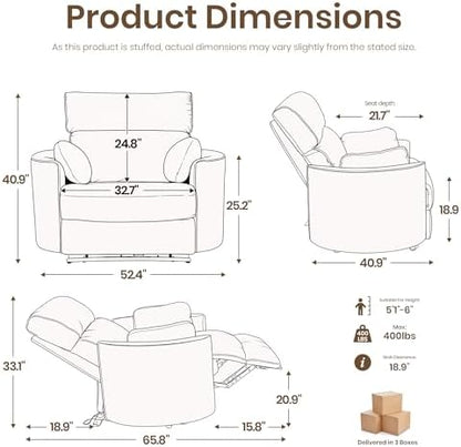 400-550 LBS Oversized Power Recliner, 32.7" Seat, Big & Tall, USB