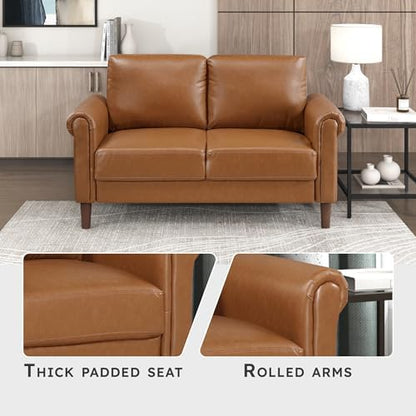 Lexicon Faux Leather Loveseat, 2 Seater Couch, Brown