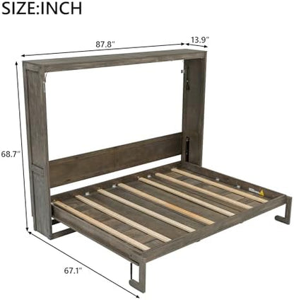 Queen Murphy Bed with Storage,Led Light,Can Be Folded,Brown
