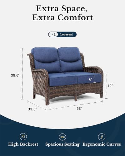 HILLGA Oversized Loveseat, Outdoor Sofa with High Back and 6-Inch Cushions