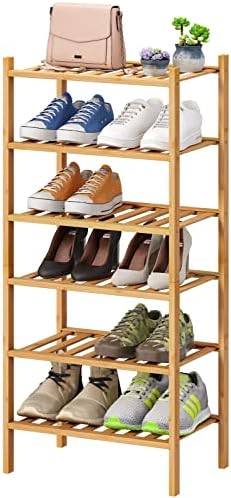 viewcare Small Shoe Rack, 6-Tier Shoe Shelf for Entryway, Bamboo Wood Shoe Rack for Closet & Hallway, Long 17.2IN | Beautiful | Functional | Sturdy | Durable