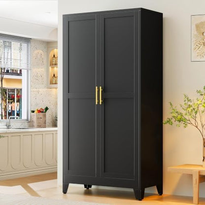 GAIOUS 79" Tall Kitchen Pantry Cabinet,Metal Storage Cabinet Black Cupboard